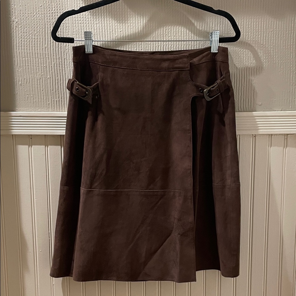 Halogen Dark Brown A-Line suede leather skirt size 4